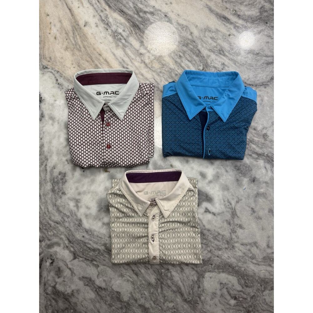 G • Mac Polo Men’s Large • x3 Comfy Short Sleeve Geometric Pattern Golf Shirts